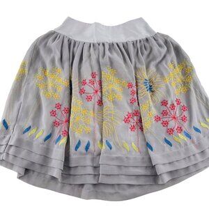 K. Jordan Floral Embroidered Gray Skirt Vibrant Colors Size Small Boho
